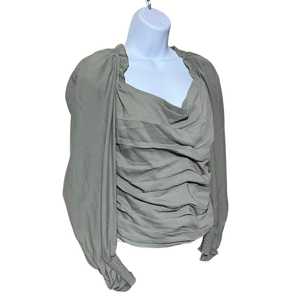 NWT ASTR The Label Puff Sleeve Square Neck Top XL Sage Green Boho Peasant $55 - Picture 3 of 8
